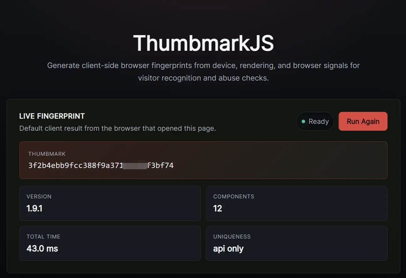 ThumbmarkJS: Client-Side Browser Fingerprinting in JavaScript
