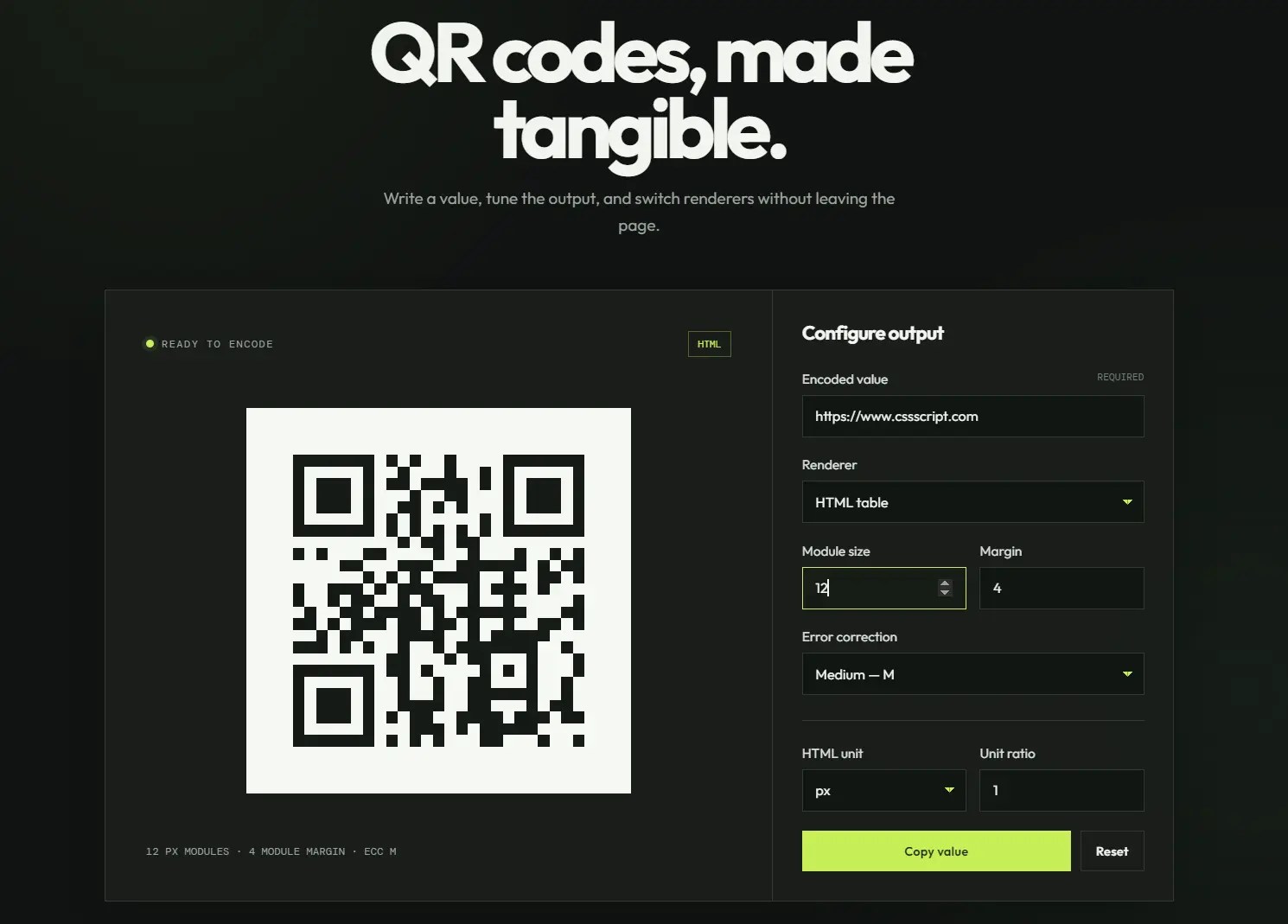 Generate PNG, SVG, and HTML QR Codes