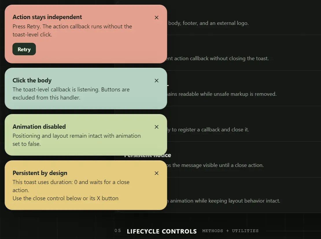 JavaScript Toast Notification Library with Actions and HTML – rm-toast-notification