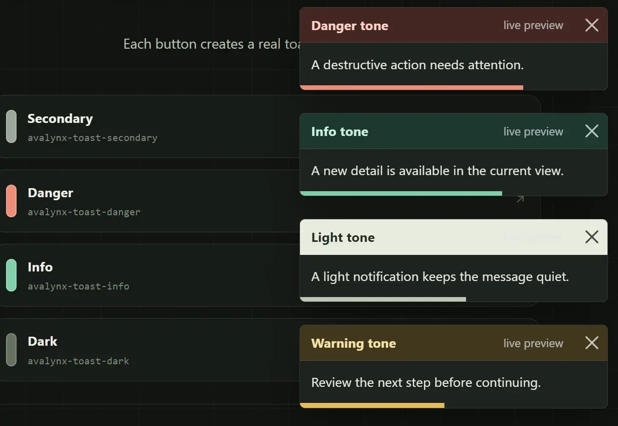 Dynamic Toast Notification JS Library for Bootstrap 5 – AvalynxToast