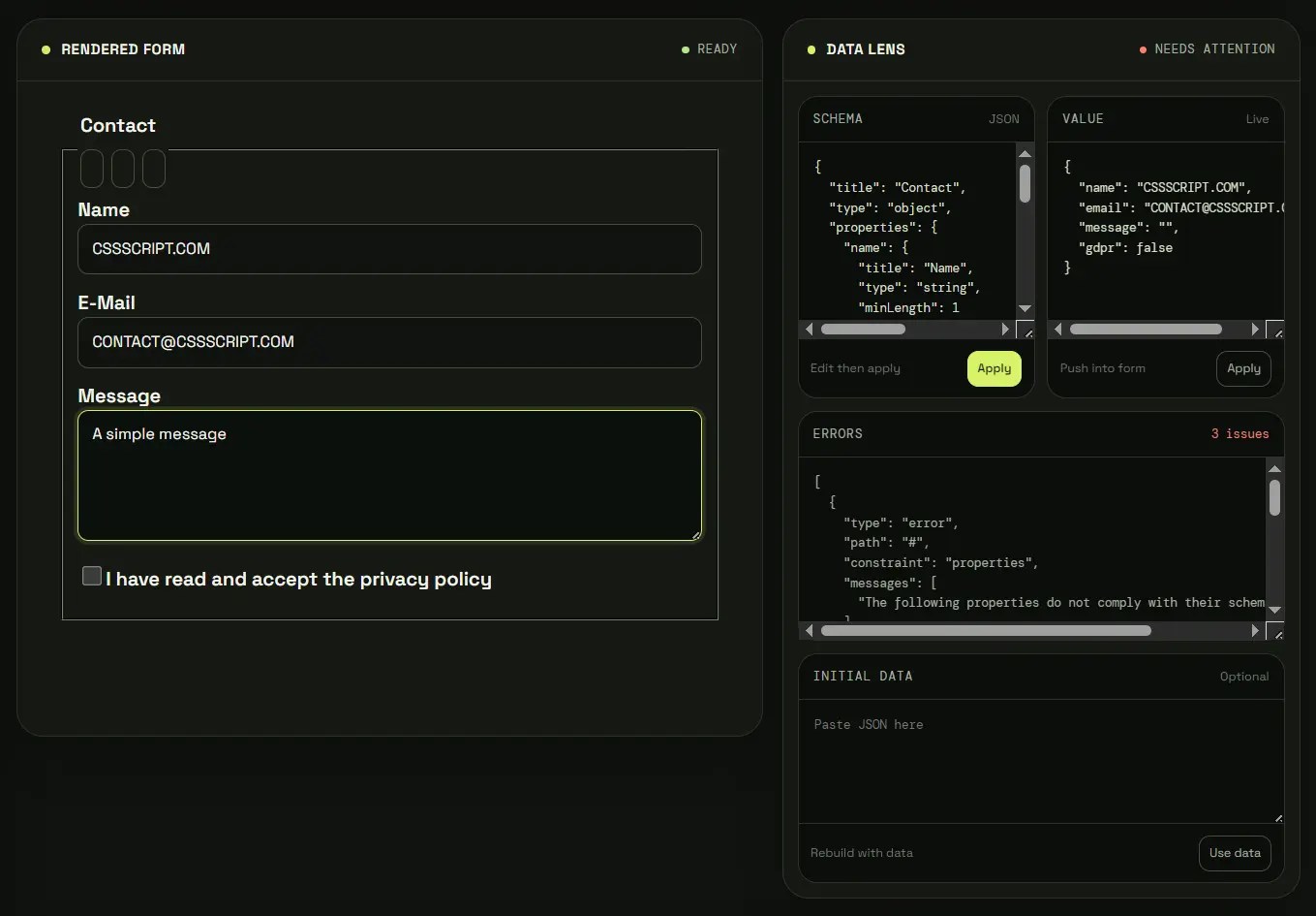 Jedison: JSON Schema Form Generator and Validator