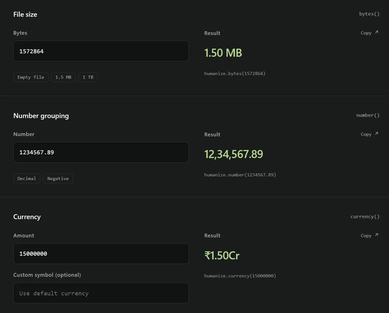 Format Numbers, Dates, Bytes & Text – humanize-this