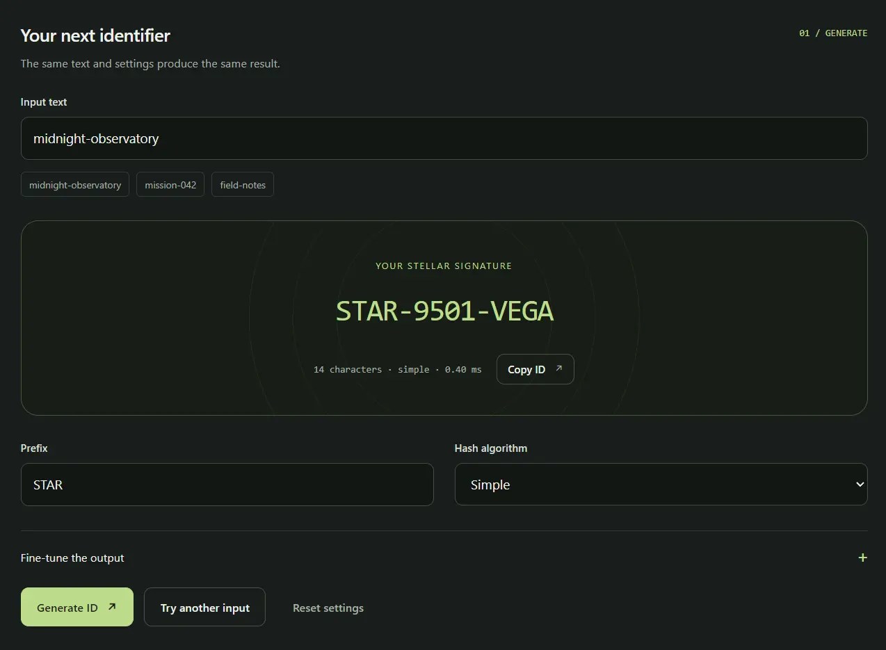 Deterministic Star-Themed ID Generator – stellar-id