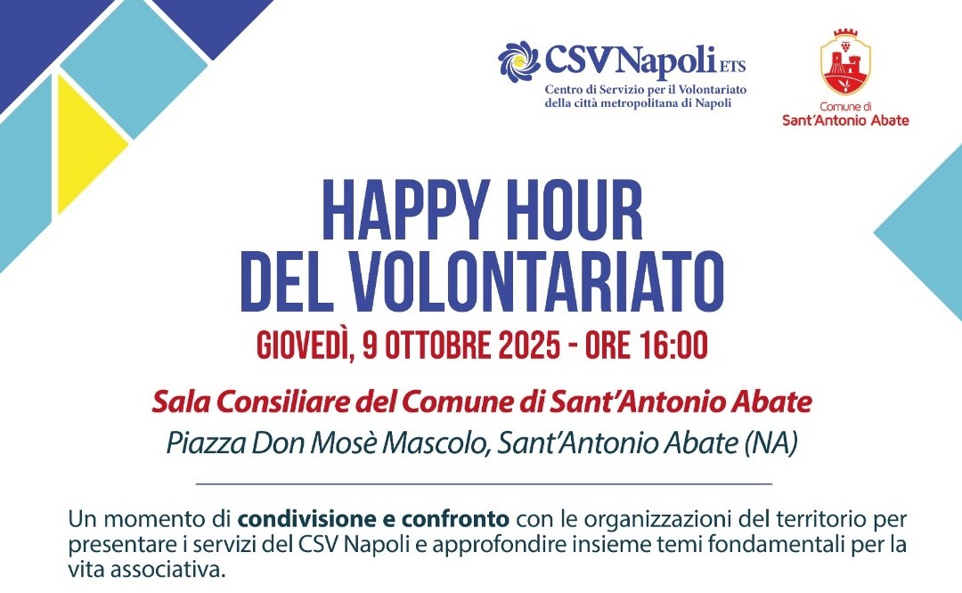 Happy Hour del Volontariato a Sant’Antonio Abate: statuti, adempimenti e opportunità per il Terzo settore