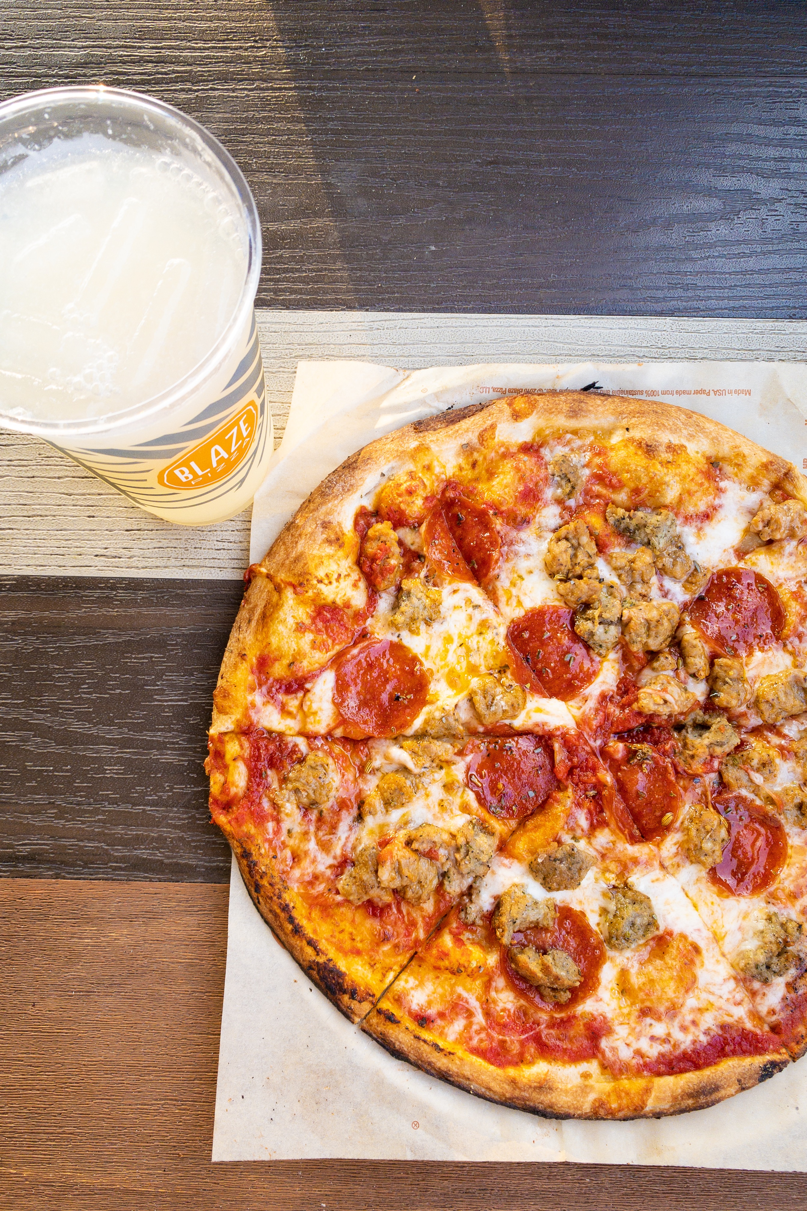 Blaze Pizza, Pepperoni, sausage, meatball and stretchy cheese and oregano. Disney World Quick Service