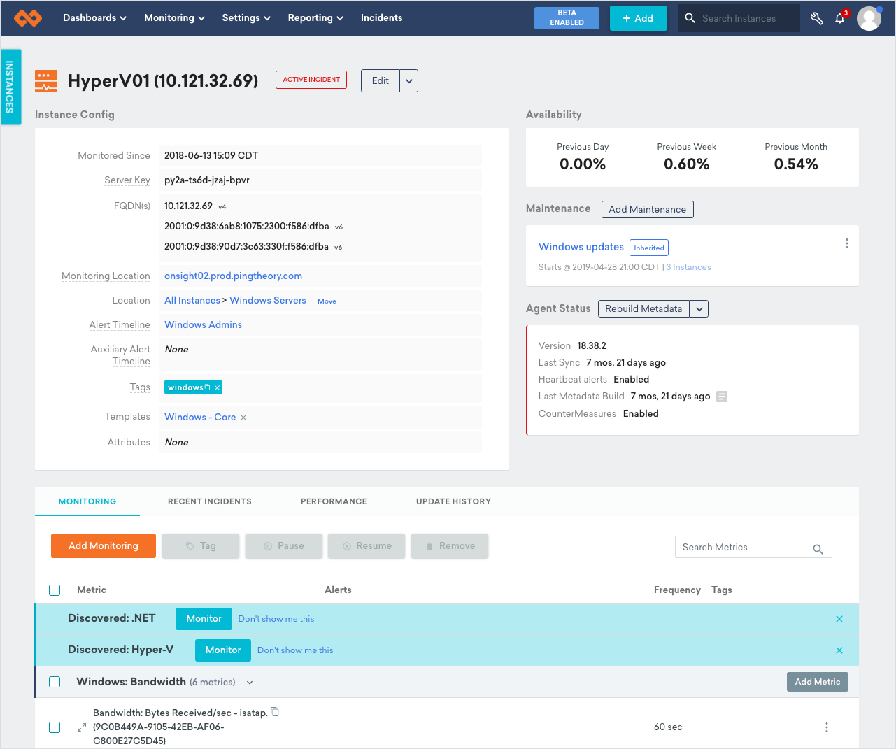 Instance Details page before the re-design