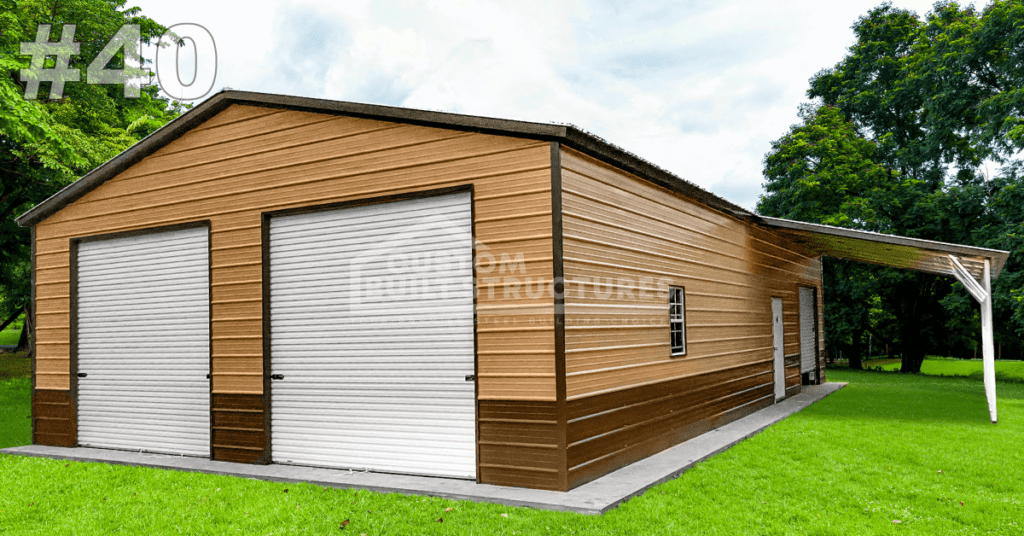 #40 42x41x11 Double Metal Garage w/Side Porch Lean-to - Custom Built ...