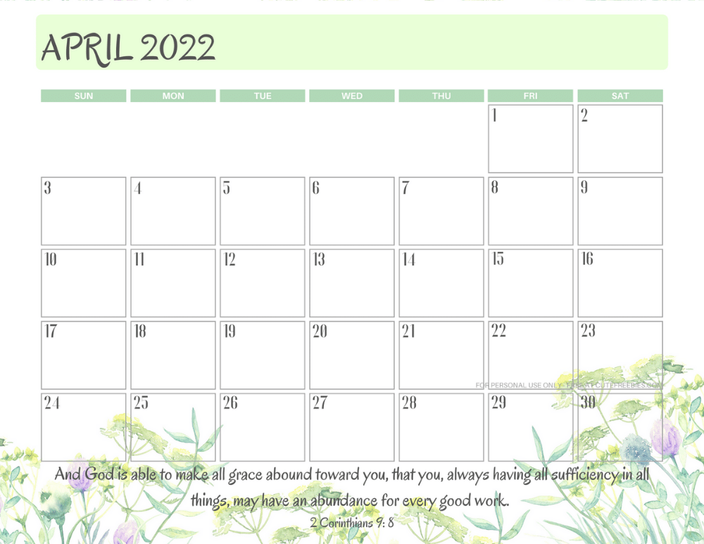 2022 Bible Verse Calendar Free Printable - Cute Freebies For You