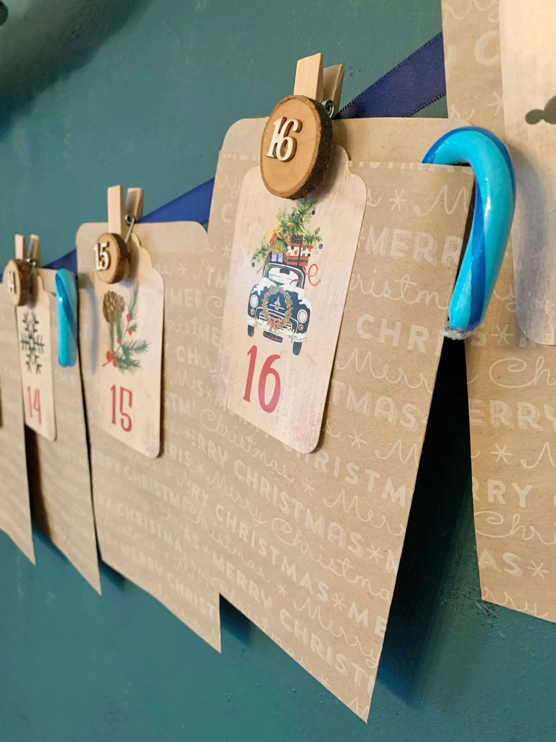 3. Hang the bags on ribbon.