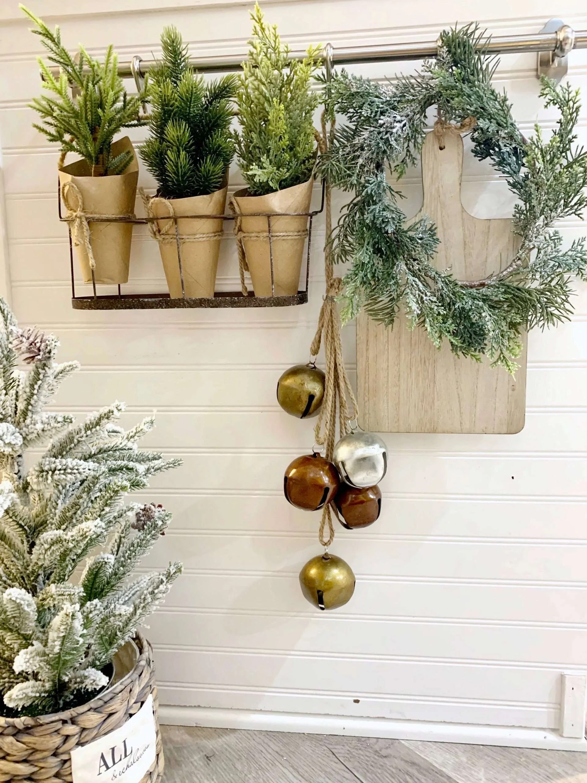 mini wreaths in kitchen
