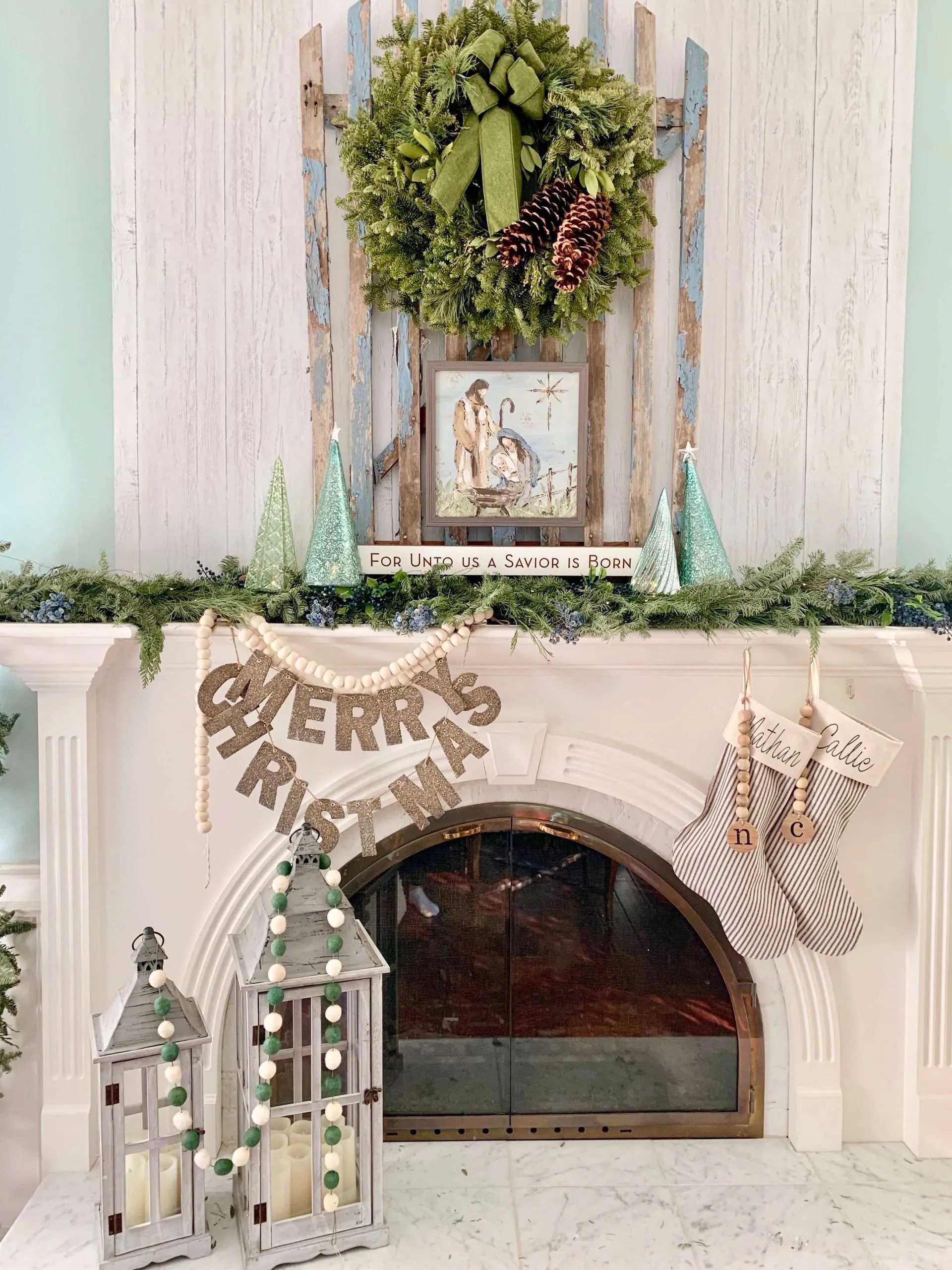 Peel and stick faux shiplap wallpaper.