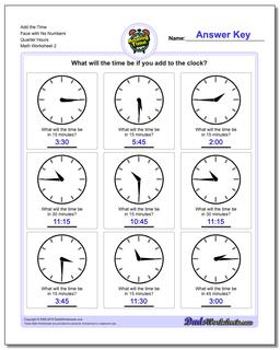 telling analog time quarter hour time addition