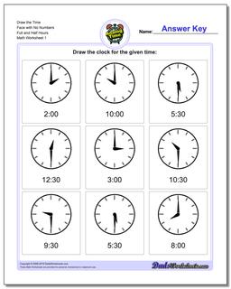 telling analog time full and half hours
