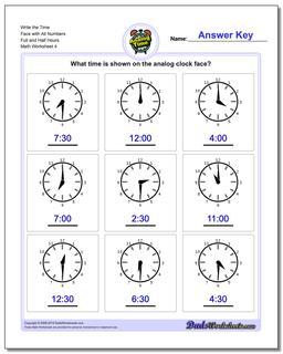 telling analog time full and half hours