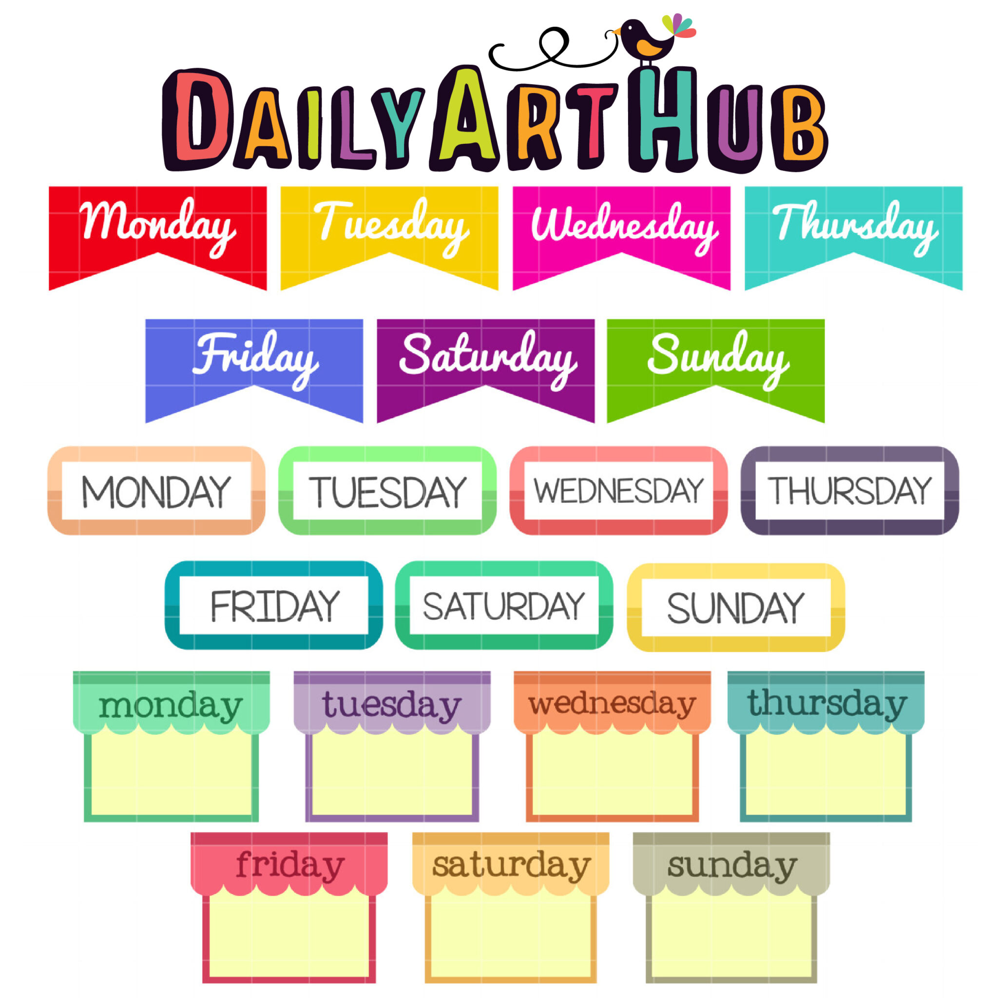 Weekday labels clip art set