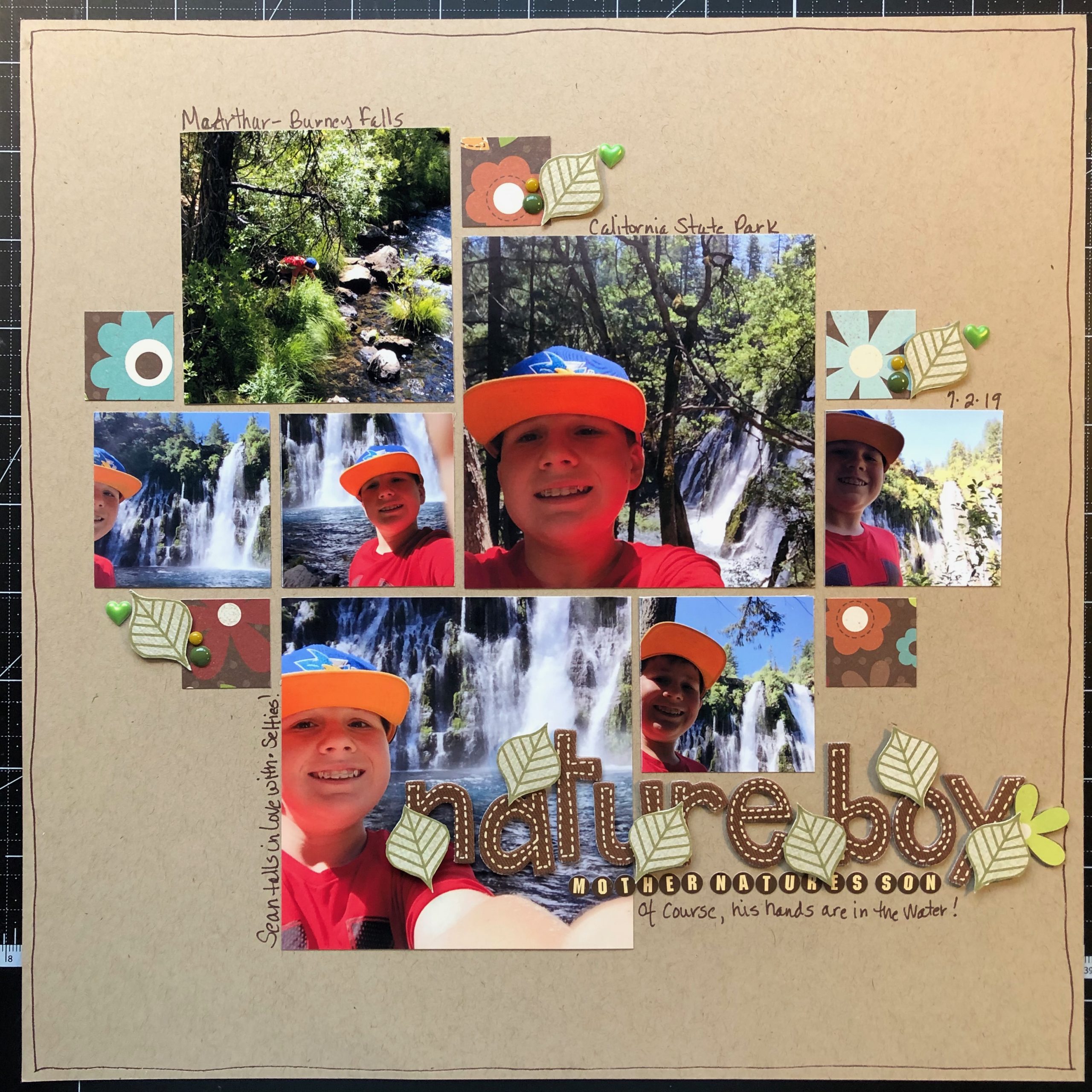 scrapbook layout of Sean at McArthur-Burney Falls Memorial State Park