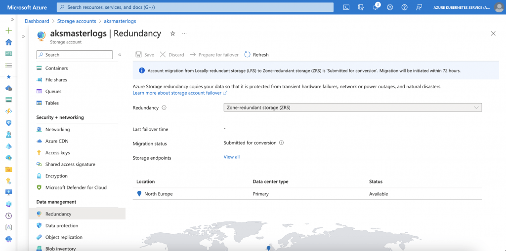 Change the replication type of an azure storage account
