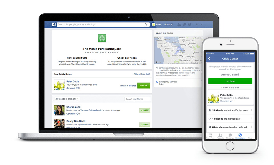 Safety Check screens on laptop and phone