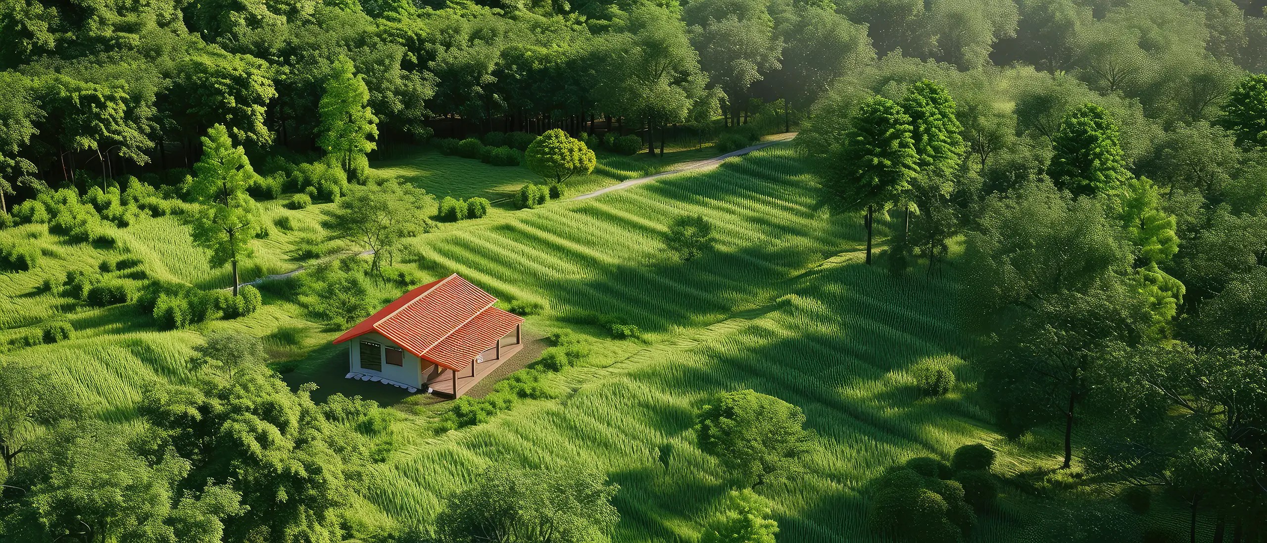 serene country house surrounded by lush greenery