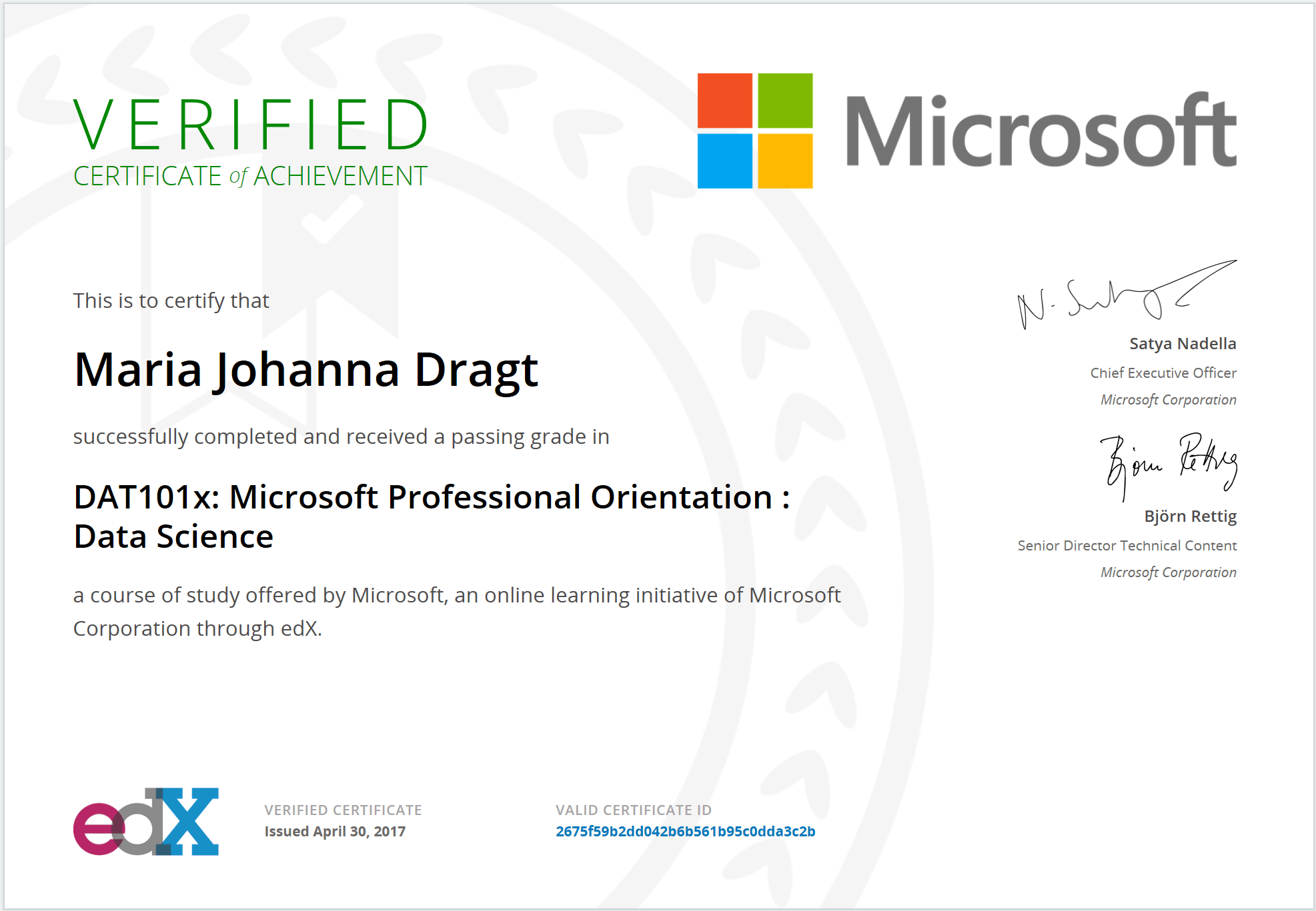 Certificate MPP program data science Microsoft DataChangers