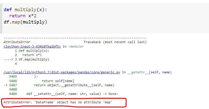 'dataframe' object has no attribute 'map' ( Solved )