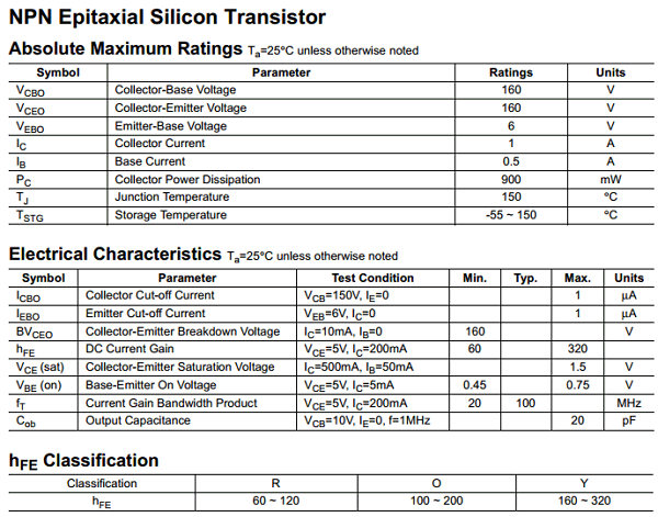 C2383 Datasheet 160v Npn Transistor Fairchild
