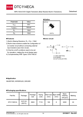 Dtc114eca Datasheet Pdf Rohm Semiconductor