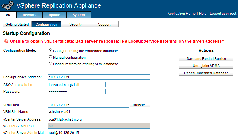 vsphere replication unable to obtain ssl certificate