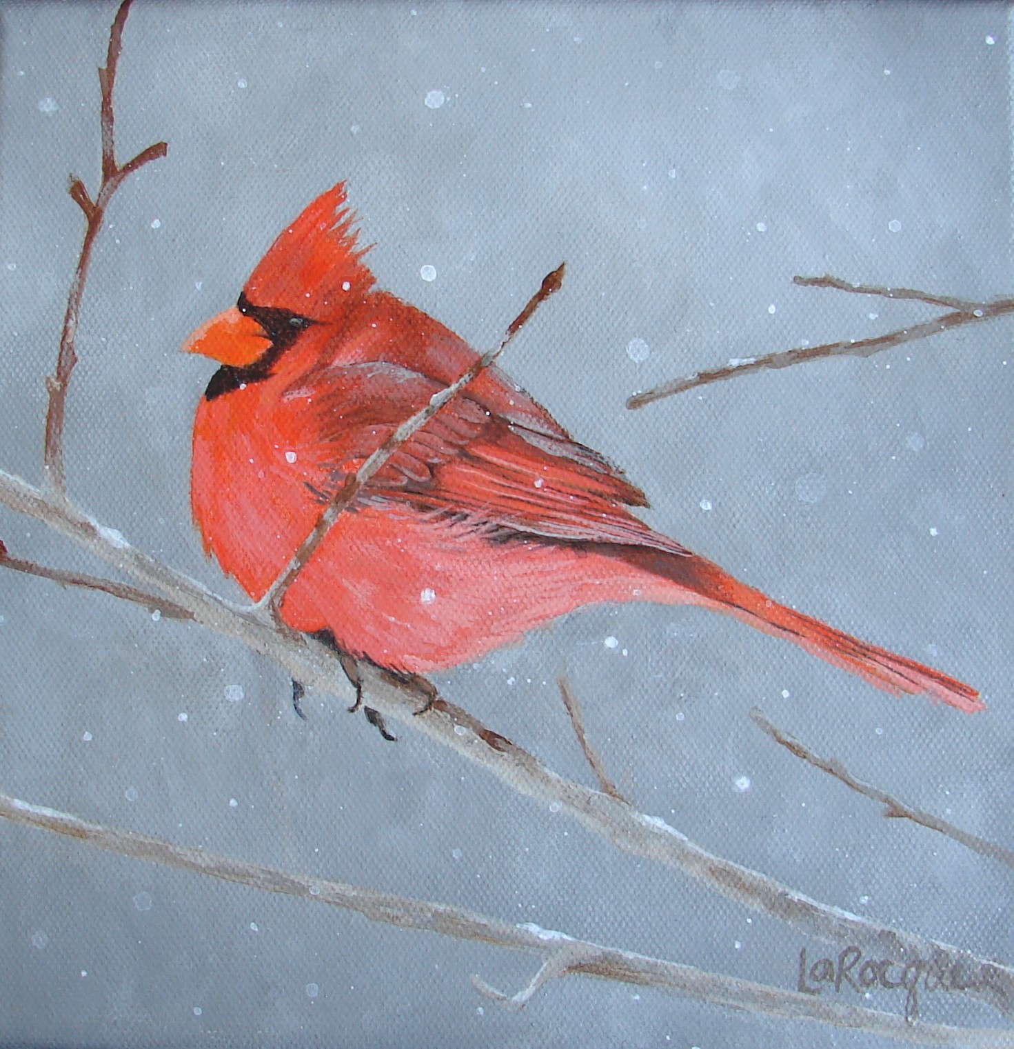Winter Cardinal (8" x 8", framed) SOLD
