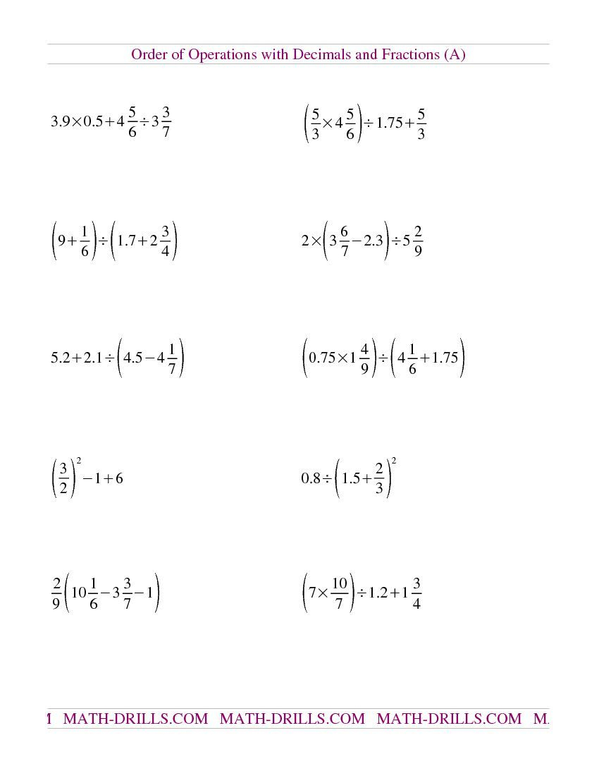 order of operations with rational numbers worksheet pdf worksheets