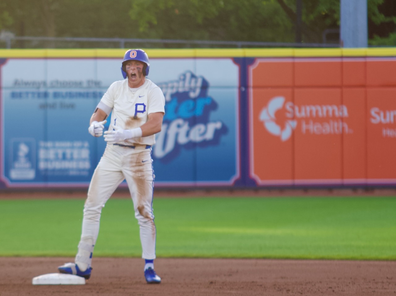 a player celebreates a hit