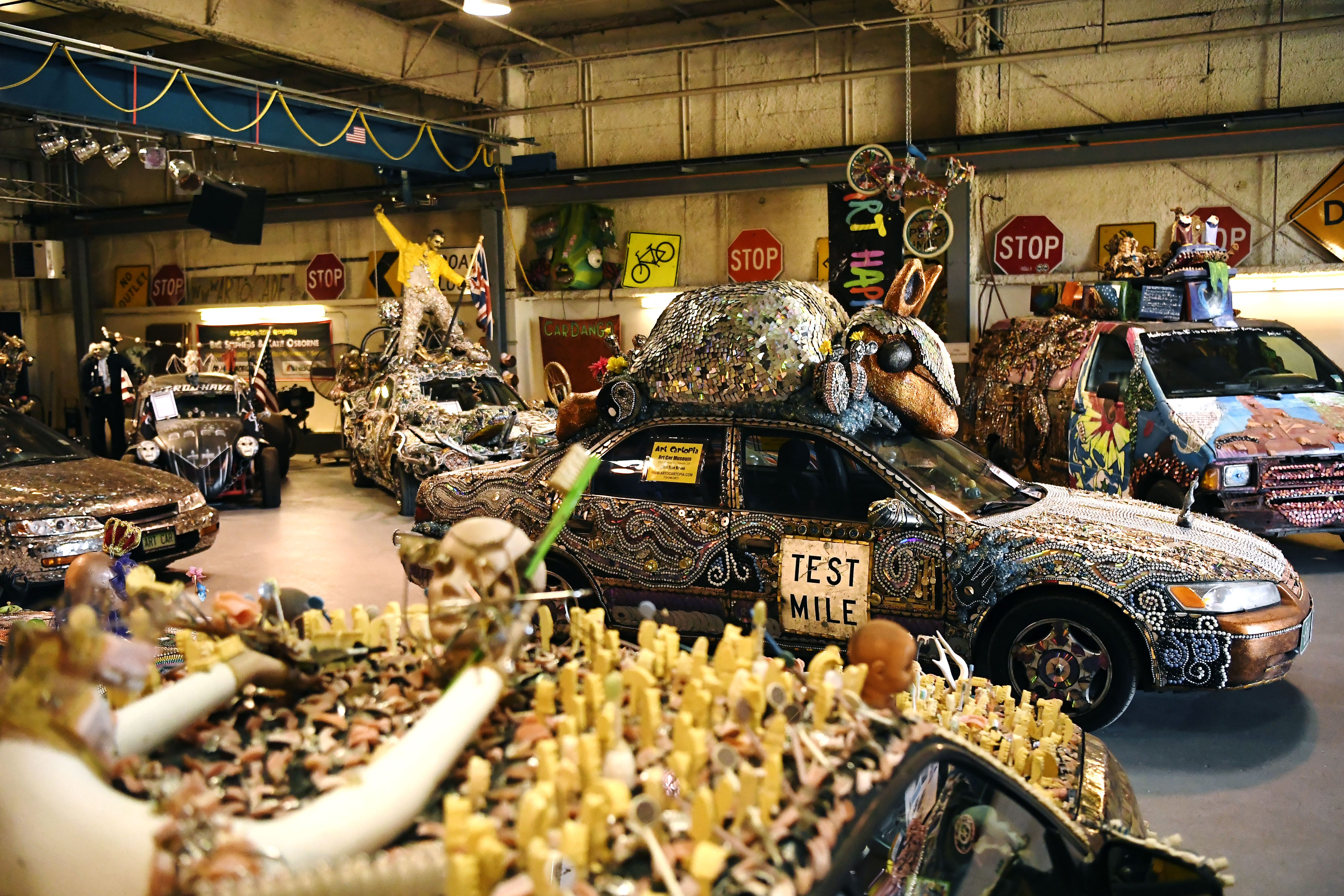 TRINIDAD, CO - NOVEMBER 07: A view of some of the art cars on display inside of the Art Cartopia Museum in Trinidad, CO on Saturday, Nov. 7, 2020. The museum is home to roughly 40 different art cars from all over the country. (Photo by Rachel Ellis/The Denver Post)