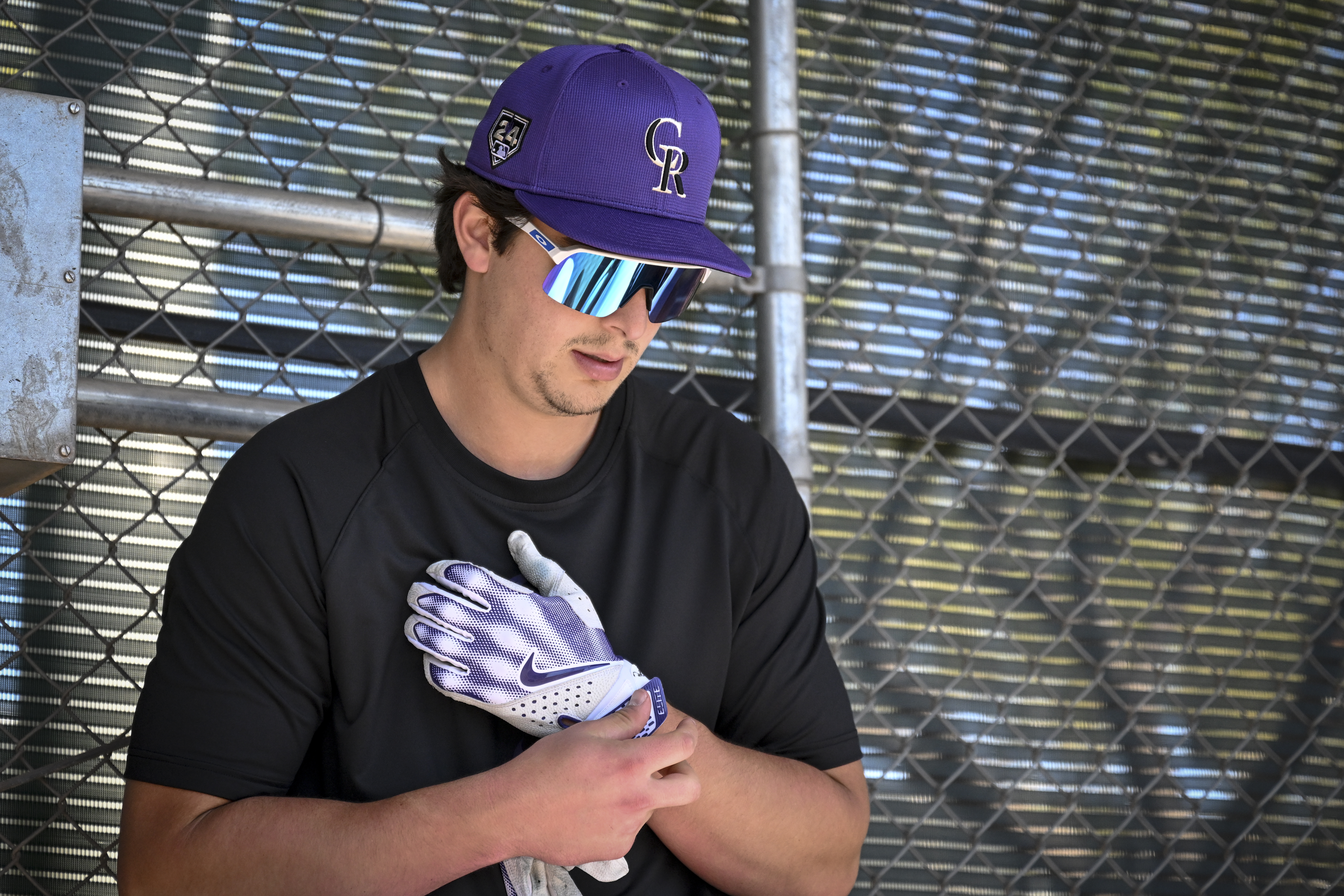 Michael Toglia (4) of the Colorado Rockies prepares to hit during MLB Spring Training at Salt River Fields in Scottsdale, Arizona on Tuesday, Feb. 20, 2024. (Photo by AAron Ontiveroz/The Denver Post)