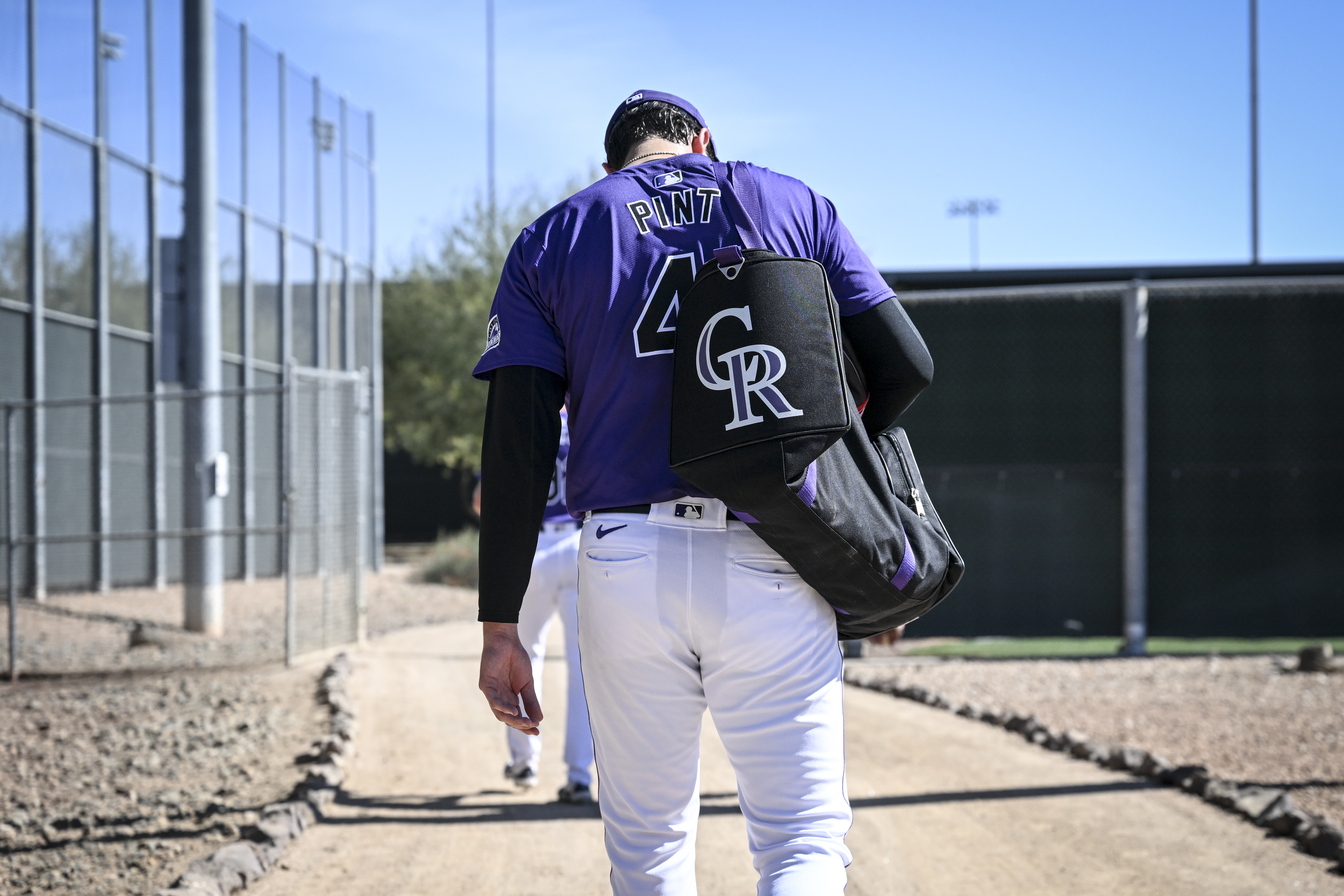 Riley Pint (41) of the Colorado Rockies walks to the clubhouse during MLB Spring Training at Salt River Fields in Scottsdale, Arizona on Tuesday, Feb. 20, 2024. (Photo by AAron Ontiveroz/The Denver Post)
