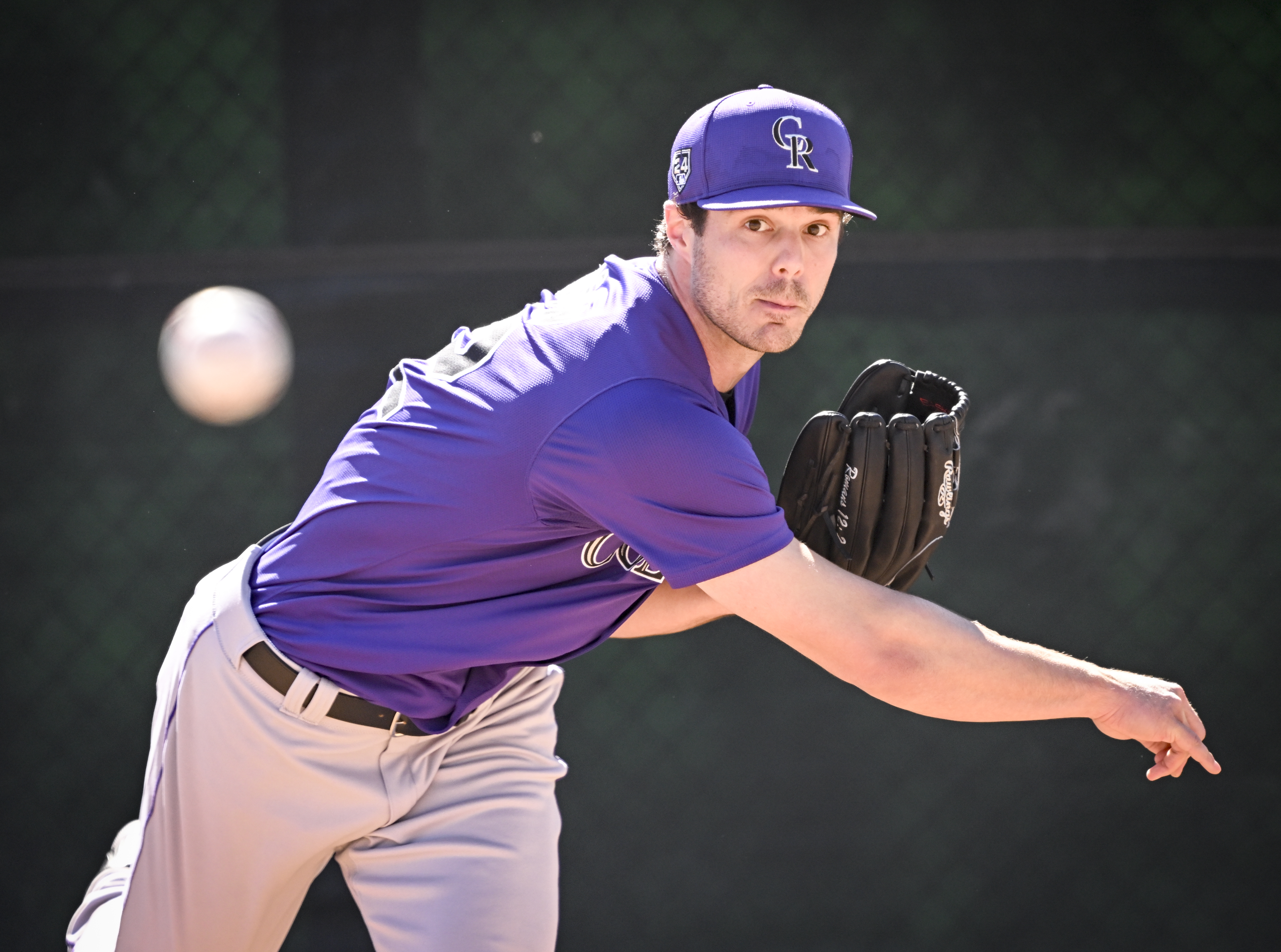 Dakota Hudson (32) of the Colorado Rockies throws in the bullpen during Spring Training at Salt River Fields in Scottsdale, Arizona on Thursday, Feb. 22, 2024. (Photo by AAron Ontiveroz/The Denver Post)