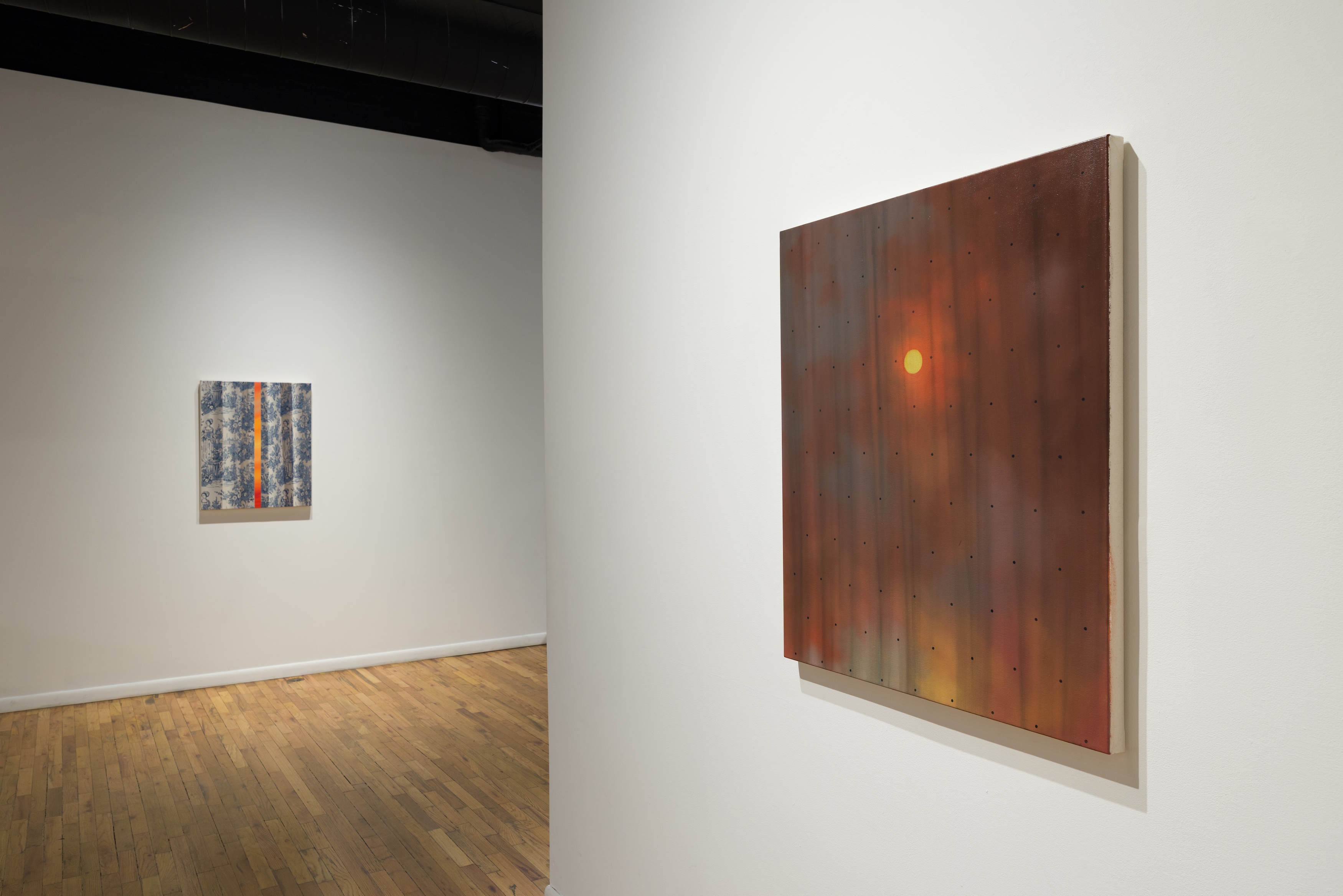 In the foreground of this photo: "Wildfire Sunrise Behind Black Sheer Curtain." (Wes Magyar, provided by K Contemporary)