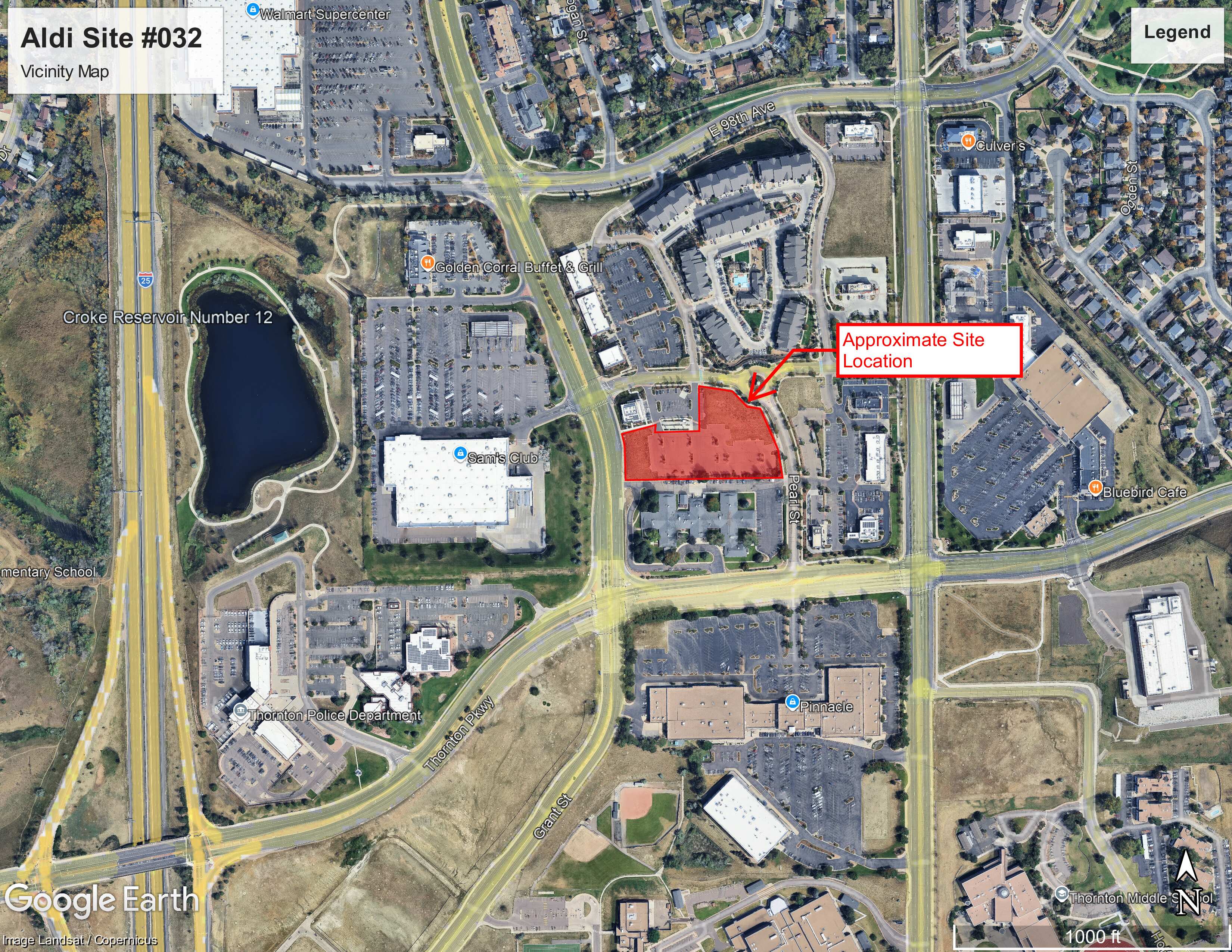 A vicinity map of the proposed Thornton Aldi grocery store submitted to the city on June 30, 2026. (Image courtesy of City of Thornton)
