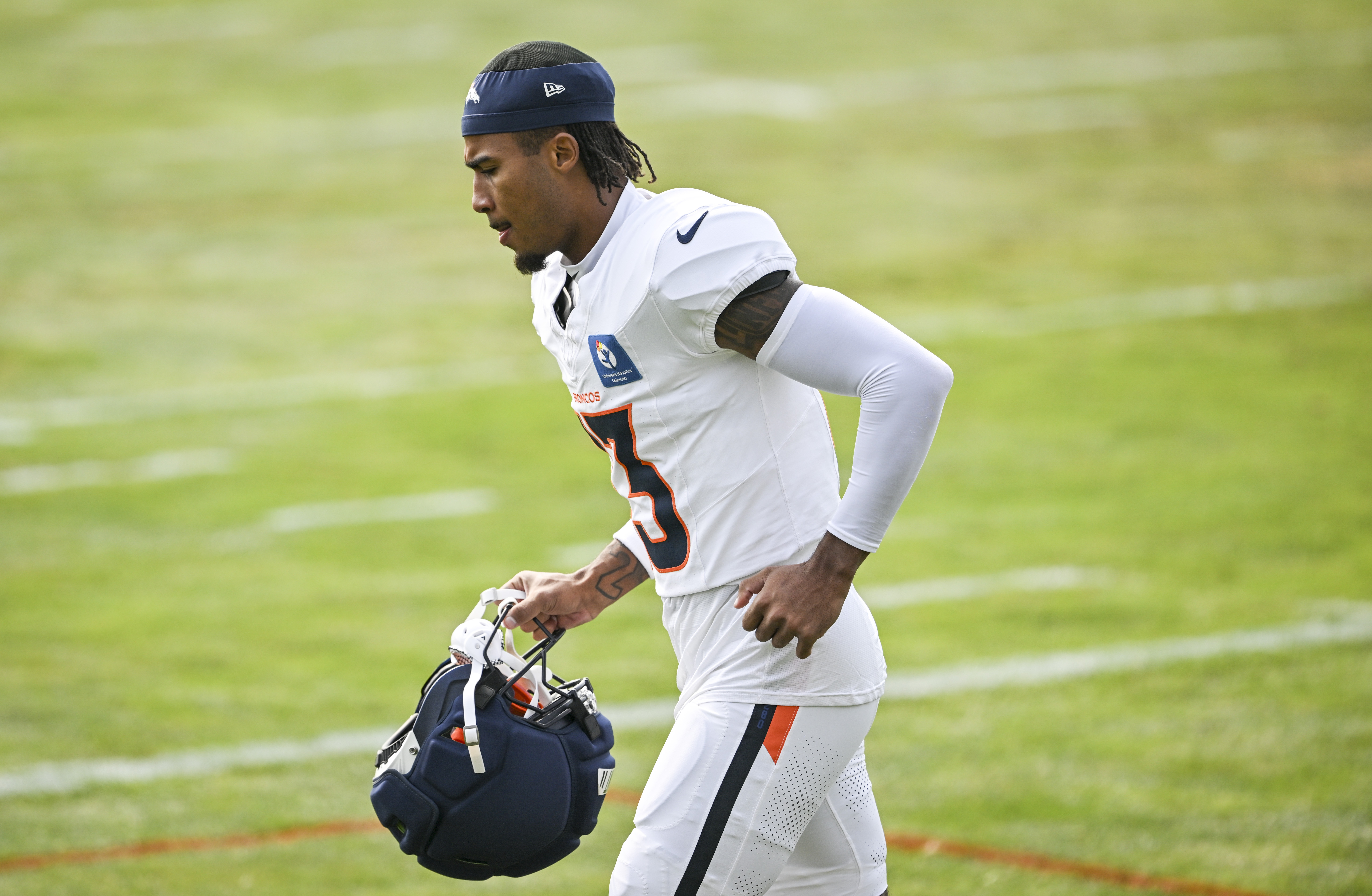 CENTENNIAL , CO - AUGUST 4: Pat Bryant (13) of the Denver Broncos takes the field during training camp at Broncos Park in Centennial, Colorado on Tuesday, August 4, 2026. (Photo by AAron Ontiveroz/The Denver Post)