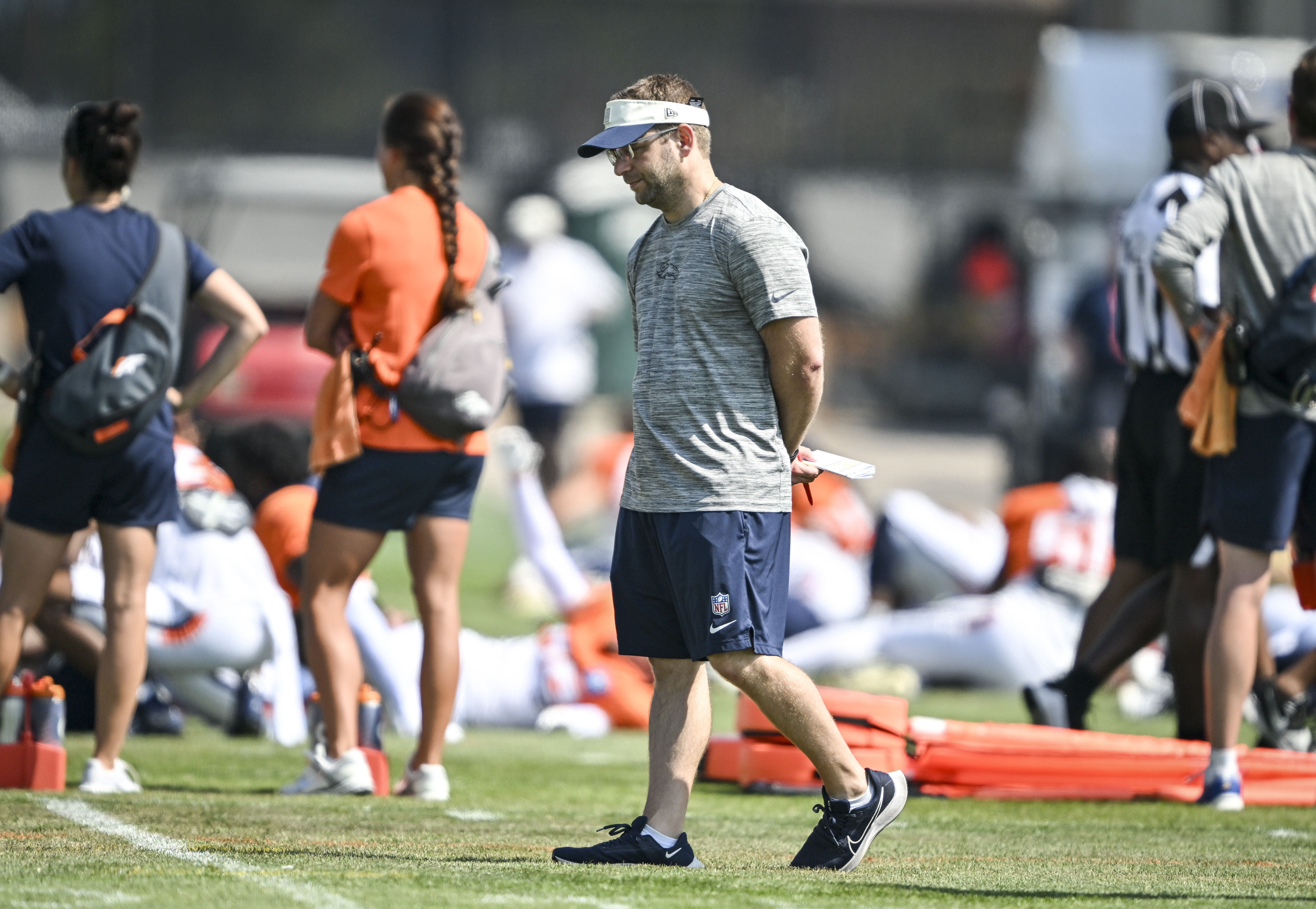 Evan Rothstein of the Denver Broncos stands on the field during training camp at Broncos Park in Centennial on Wednesday, Aug. 5, 2026. (Photo by AAron Ontiveroz/The Denver Post)