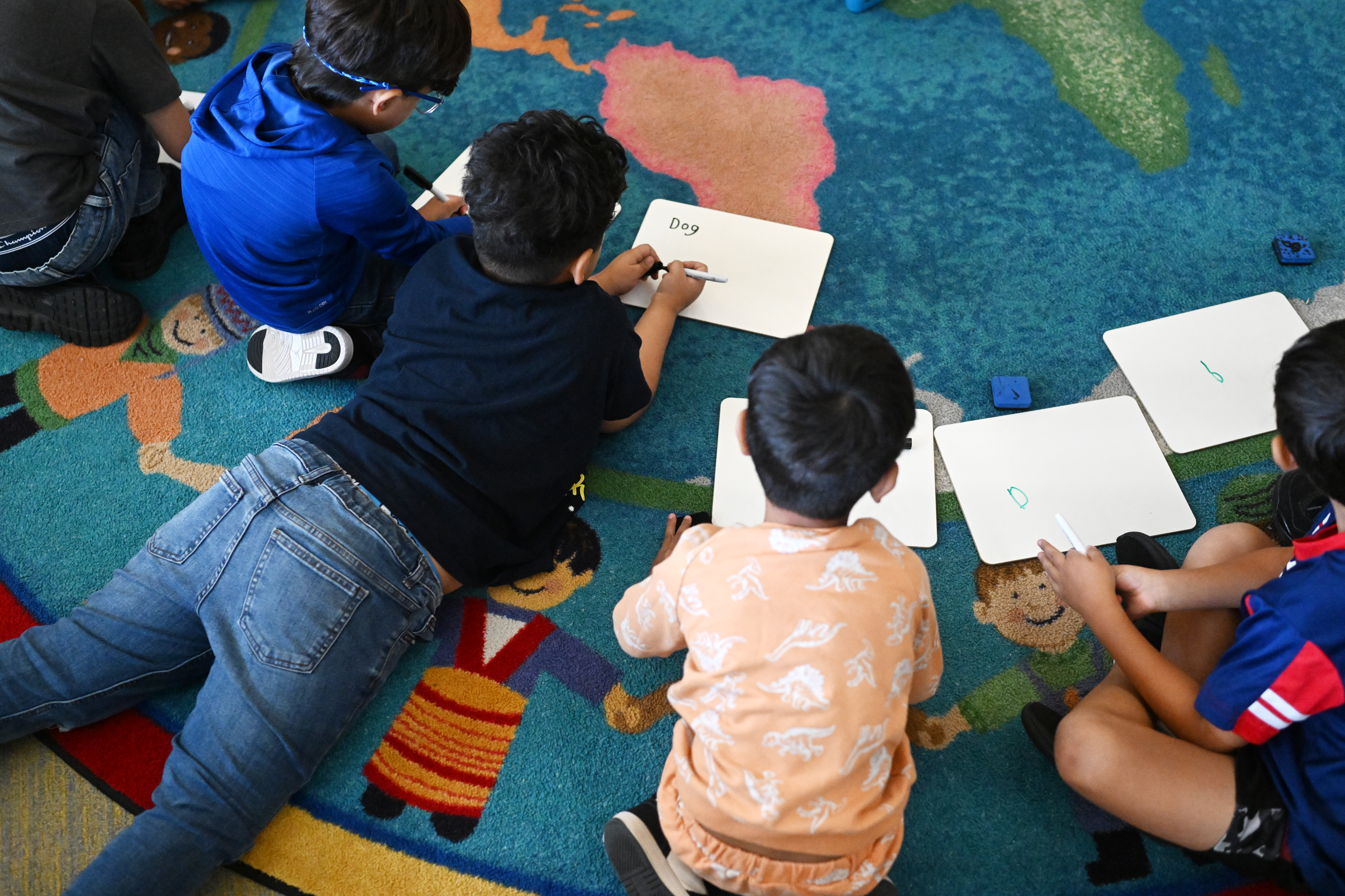 Students in a first-grade class work on their writing skills at Welby Community School, a Mapleton Public School on Wednesday, Aug. 19, 2026. (Photo by RJ Sangosti/The Denver Post)