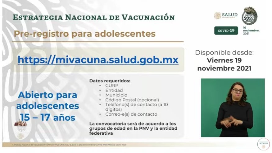 Para personas de 30 a 39 años para la vacunación contra #covid19; VacunarÃ¡n a menores de 15 a 17 aÃ±os sin comorbilidades