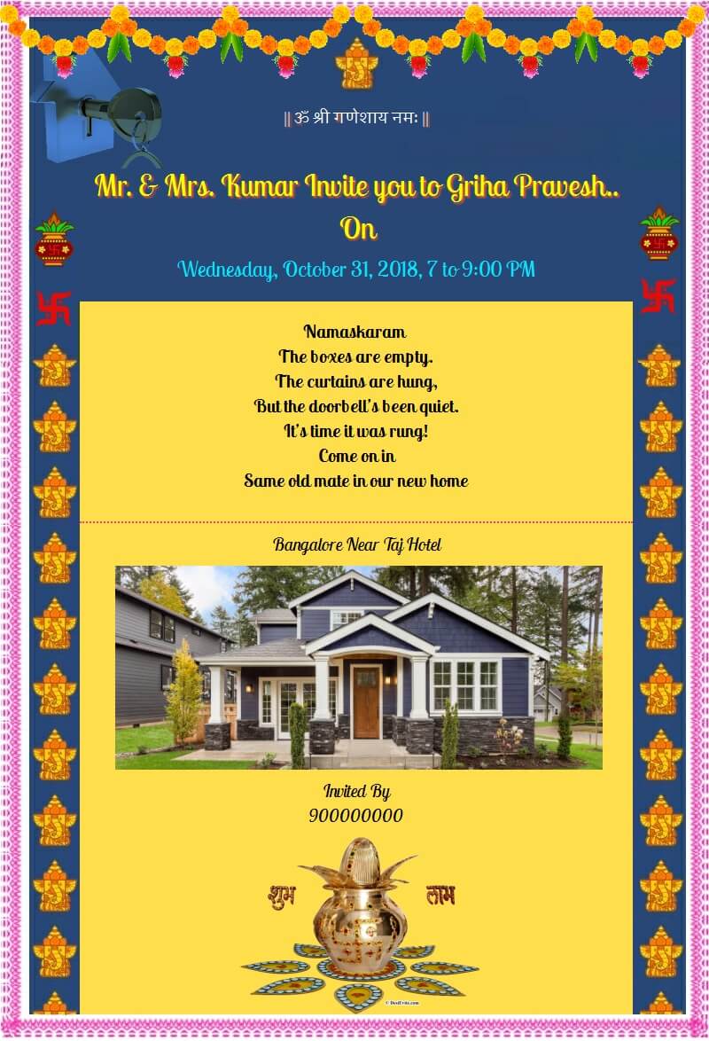 Griha Pravesh Ka Invitation Card Format In Hindi free