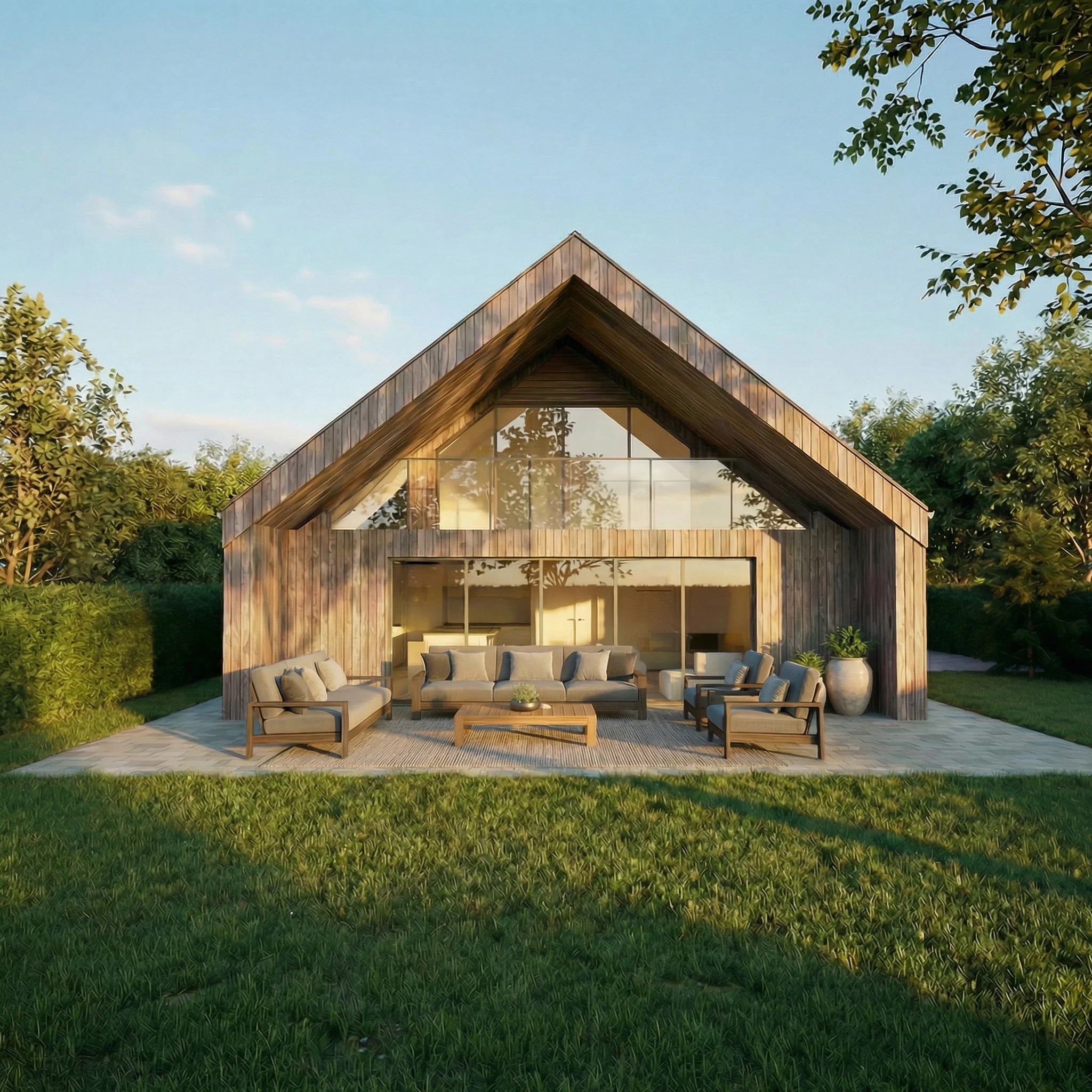 Visualisation of a contemporary architect-designed home shaped by Scandinavian design and its rural setting.
