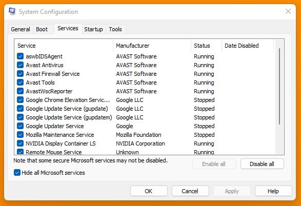 Shutdown Unnecessary Background Services In msconfig