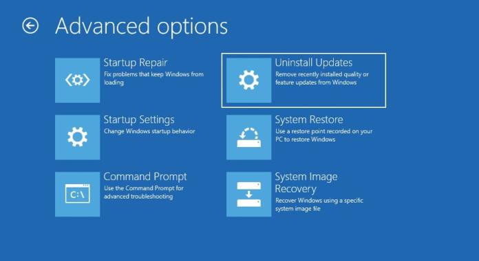 Uninstall Updates option inside Windows Recovery Environment (WinRE)
