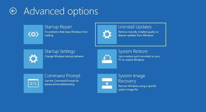 Uninstall Updates option inside Windows Recovery Environment (WinRE)