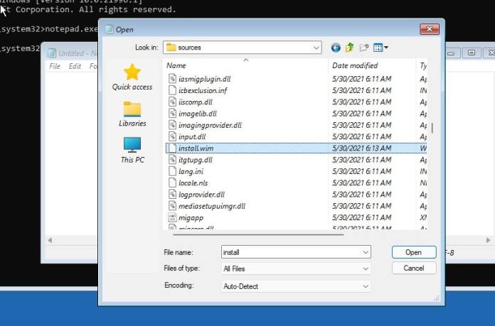 find install.wim or install.esd file inside source folder of windows setup