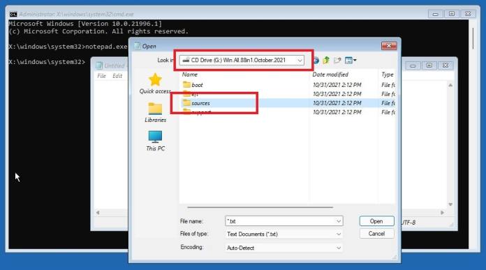 open Sources folder in windows setup drive