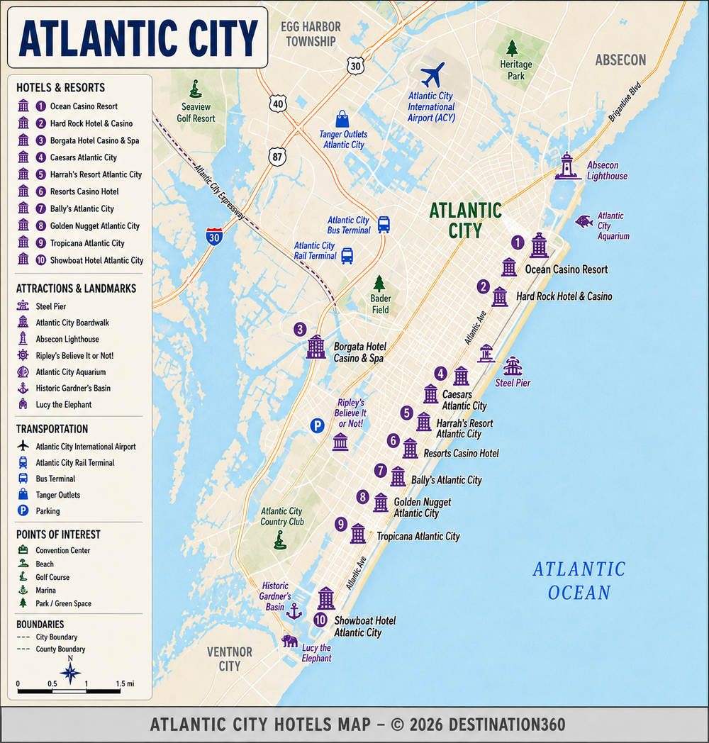 Atlantic City Hotel Map Boardwalk Marina Locations Atlantic City Hotels Map 