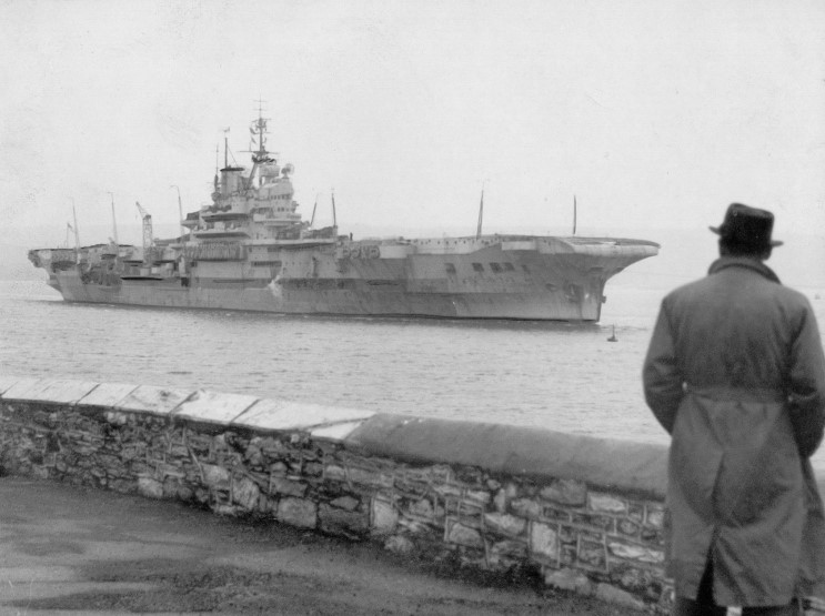 HMS Indomitable arriving at Devonport, England